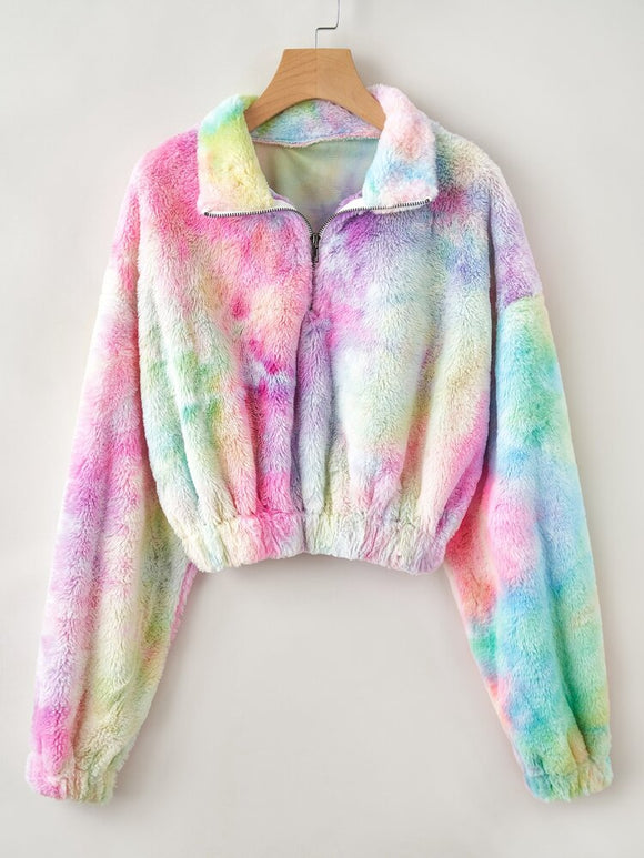 Fuzzy rainbow tie dye fashion sweatshirt Sweater