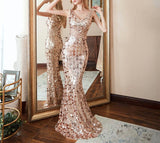 Gold Elegant mesh insert long formal prom dance gown dress