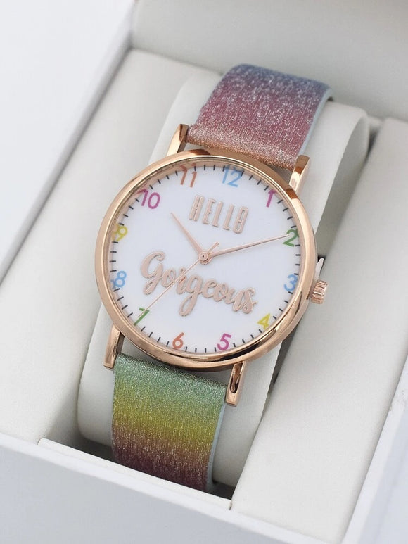 Hello gorgeous rainbow glitter watch