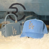 Luxury La Los Angeles rhinestone bling hat and bag set