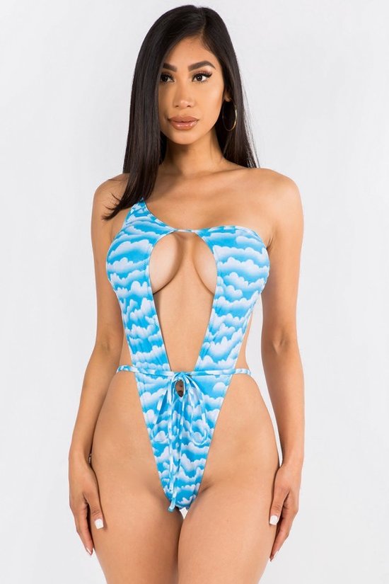 “Cloud 9” cutout detail high cut Brazilian monokini 1 piece swimsuit