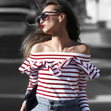 Vintage style Ruffle off the shoulder long sleeve top