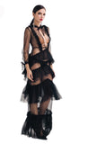 "Renowned" sheer ruffle layer couture maxi dress