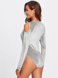 "Babe" velvet cutout shoulder bodysuit top