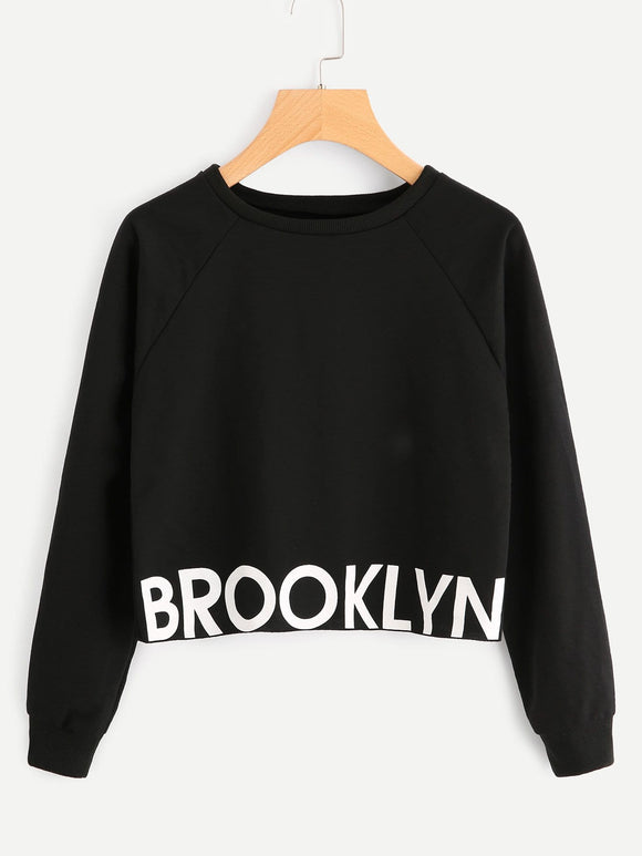 Brooklyn text pullover fashion crop sweater