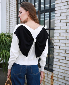 Bow back detail pullover sweater