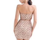 "Rome" 2 piece sequined cage crop top skirt set