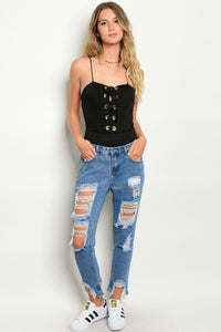 Cutout distressed retro denim jeans