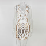 "Angelic" Gold and white deep front strappy back bodycon dress