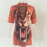 Lace up front tiger print tshirt dress/ top