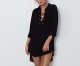 Classic lace up front loose fit shirt dress