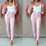 Ladies button style high waisted pants