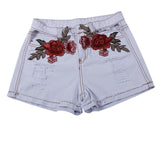 Ladies cutout rose detail denim shorts