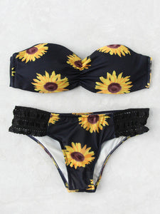 Sunflower crochet side 2 piece bikini swimwear