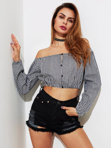 Checkered off the shoulder crop top