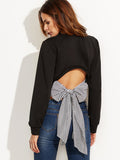 "love" Stripe bow back fashion sweater top