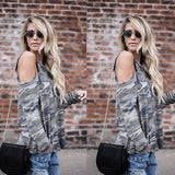 Casual Camo loose fit cold shoulder loose blouse