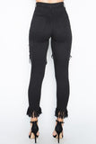 .Ladies black high waist cutout distressed fringe skinny jeans
