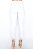 Ladies white high waist cutout distressed fringe skinny jeans