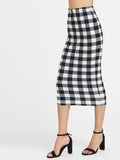 Checkered pencil midi bodycon skirt