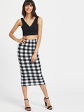 Checkered pencil midi bodycon skirt