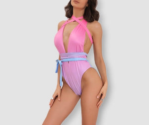 "Lucky" ombre strappy wrap monokini one piece bikini swimwear