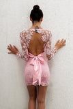 "Pretty in pink" lace detail bow tie back mini dress