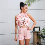 "Bali" sexy lace up ruffle detail romper jumpsuit
