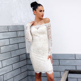 all lace off the shoulder bodycon dress