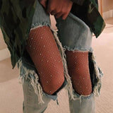 Rhinestone diamond fishnet mesh stockings