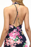 halter backless floral bodycon dress