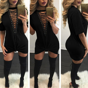 "New York Minute" lace up tshirt dress