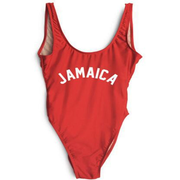 JAMAICA letter one piece Monokini swimsuit