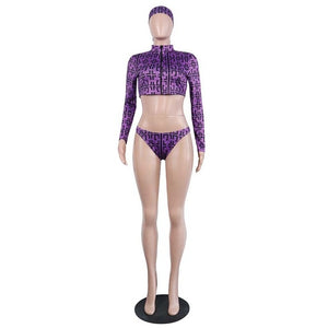 Purple Passion 3 Piece bikini Set w Head band Scarf