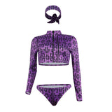 Purple Passion 3 Piece bikini Set w Head band Scarf