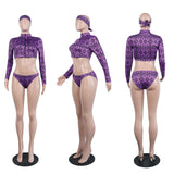 Purple Passion 3 Piece bikini Set w Head band Scarf