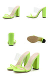 Women Classic clear neon Fluorescent green High Heels Slippers Sandals